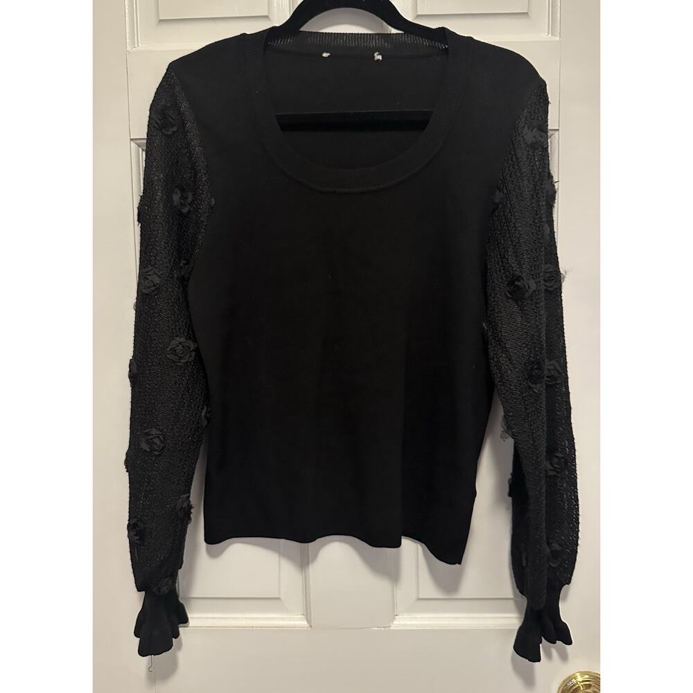 Nanette Lepore Romantic Statement Sleeve Sweater Blouse Black M Tag Missing